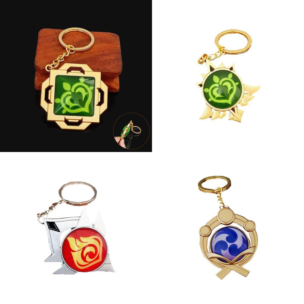 Genshin Impact Seven Elements Keychain Featuring Geo Anemo Electro Dendro Hydro Pyro Cryo Design