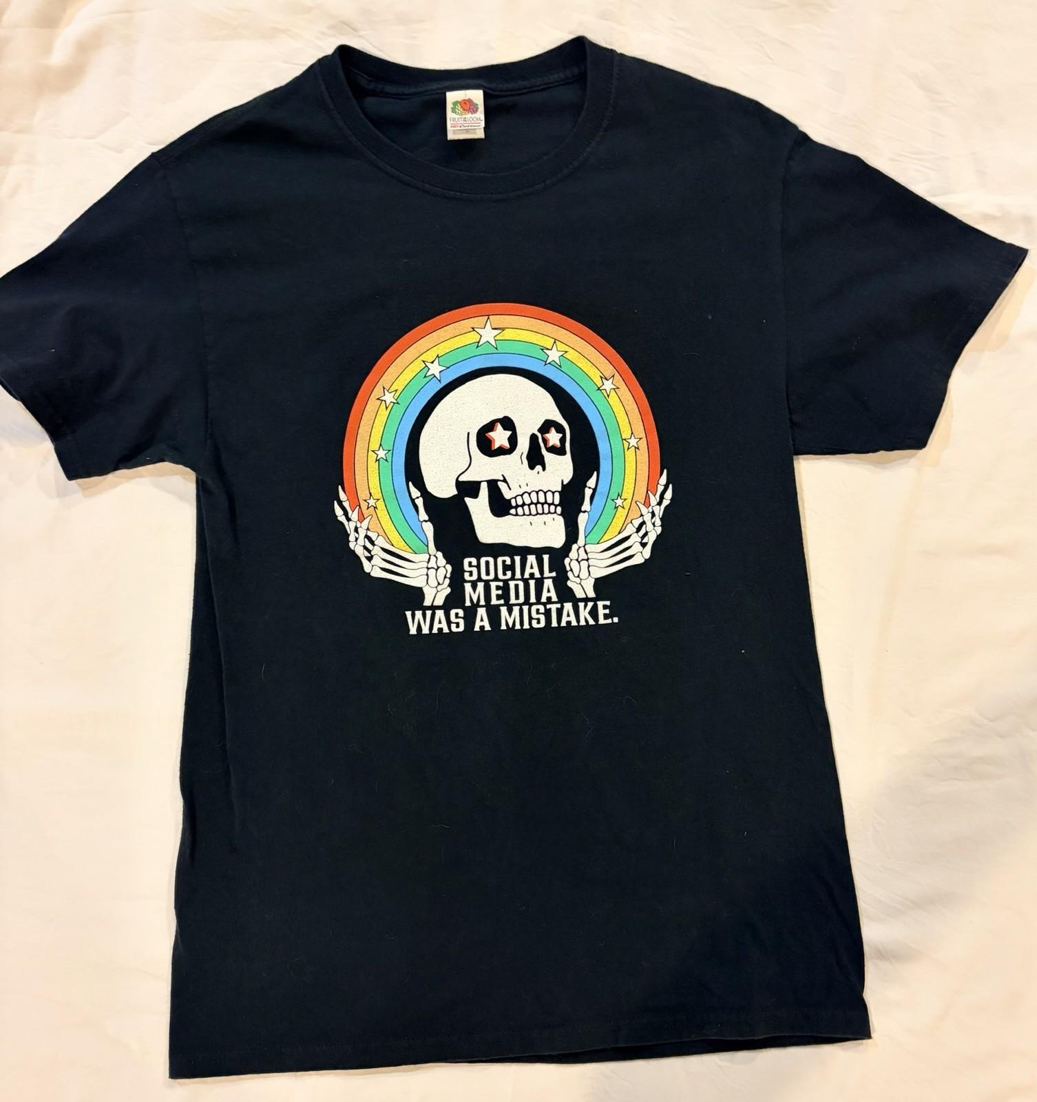Men s Black Crew Neck Graphic Print Skull Rainbow Short Sleeve Cotton T-Shirt Sm S разноцветный