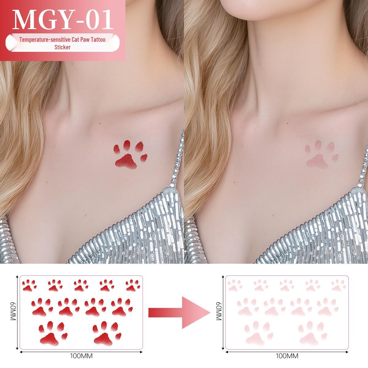 Cat Paw Temperature-Sensitive Color-Changing Tattoo Sticker 100mm x 60mm