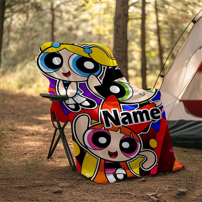 Customizable The Powerpuff Girls Throw Blanket – Personalized Name, All-Season Cozy Snug Blanket, Machine Washable, Personalized Blanket