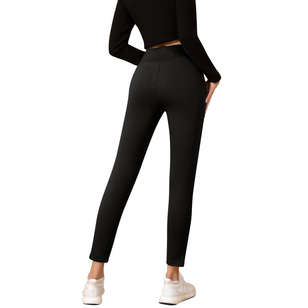 Ladies' Lamb Wool Thickened High Waisted Slimming Pencil Pants With Bottom And Warm Pants