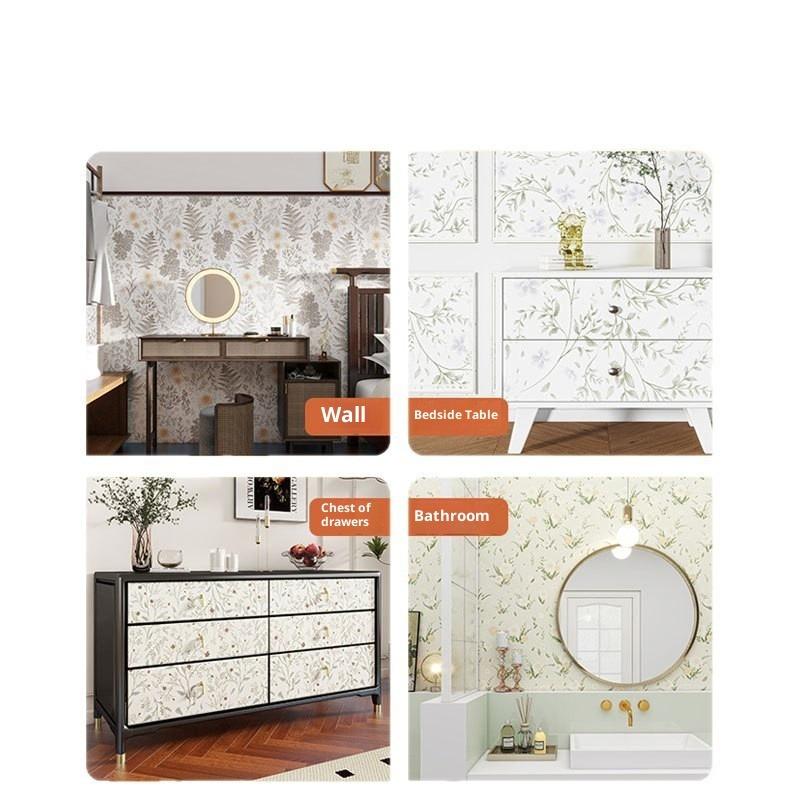 French Retro Sticker Furniture Refurbished Wardrobe Door Desktop Cabinet Cabinet Film Thickened Color Change Self-adhesive Wall Wallpaper