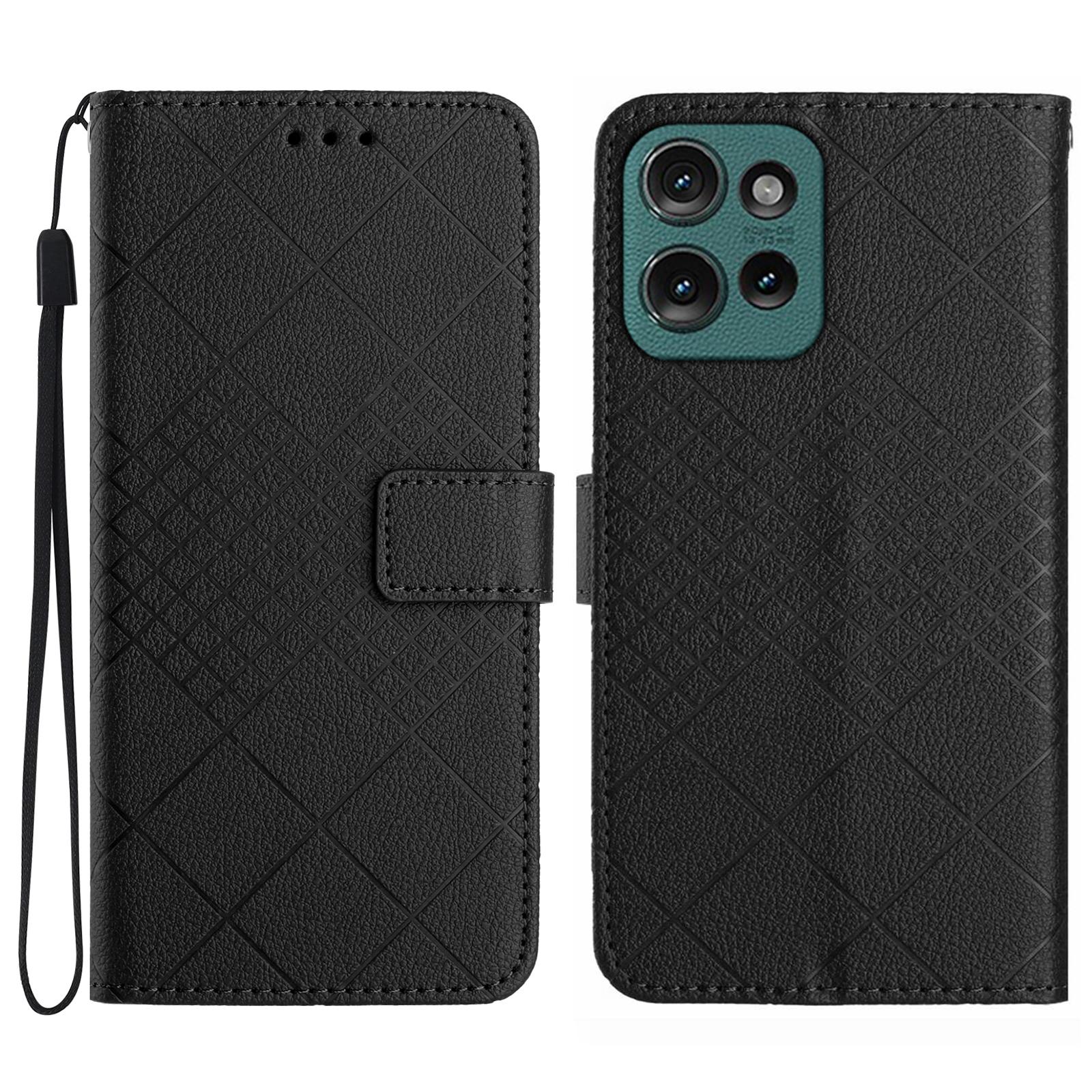 

HT06 For Motorola Moto G75 5G Wallet Phone Case Imprint PU Leather Flip Folio Cover Black