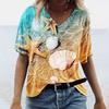 Summer Sea Turtle 3D Print T Shirt Women V-Neck Short Sleeve T-shirts Y2k Tops Harajuku Streetwear Oversized Tee Woman Clothing