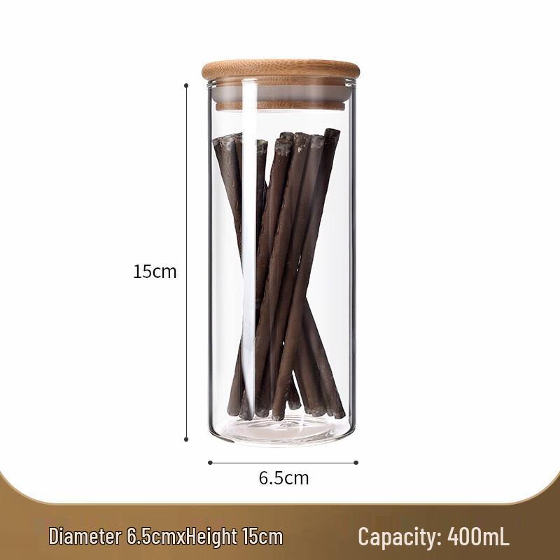 Glass Food Storage Canister with Bamboo Lid 6.5cm x 15cm with Bamboo Lid, 400ml