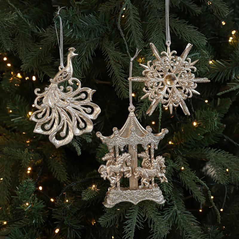 Christmas Ornaments Gold Powder Sleigh Old Man Angel Elk Christmas Tree Pendant Accessories Decoration Atmosphere Decoration Supplies