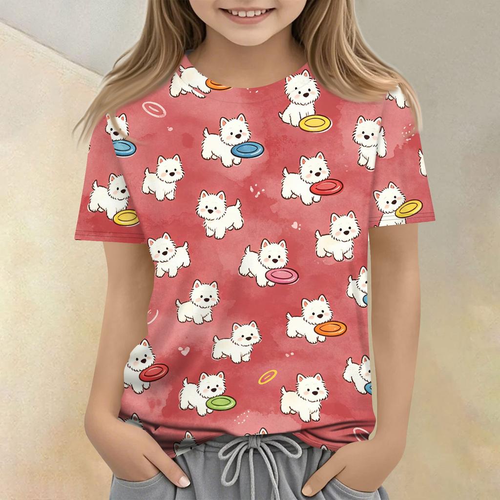 Kids Animal Print Crew Neck Short Sleeve Casual Loose Fit T Shirt Top Lightweight Soft Fabric Comfortable Wear