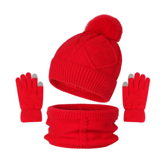 3Pcs/Set Women Hat Scarf Gloves Set Solid Color Design Twist Texture Thickened