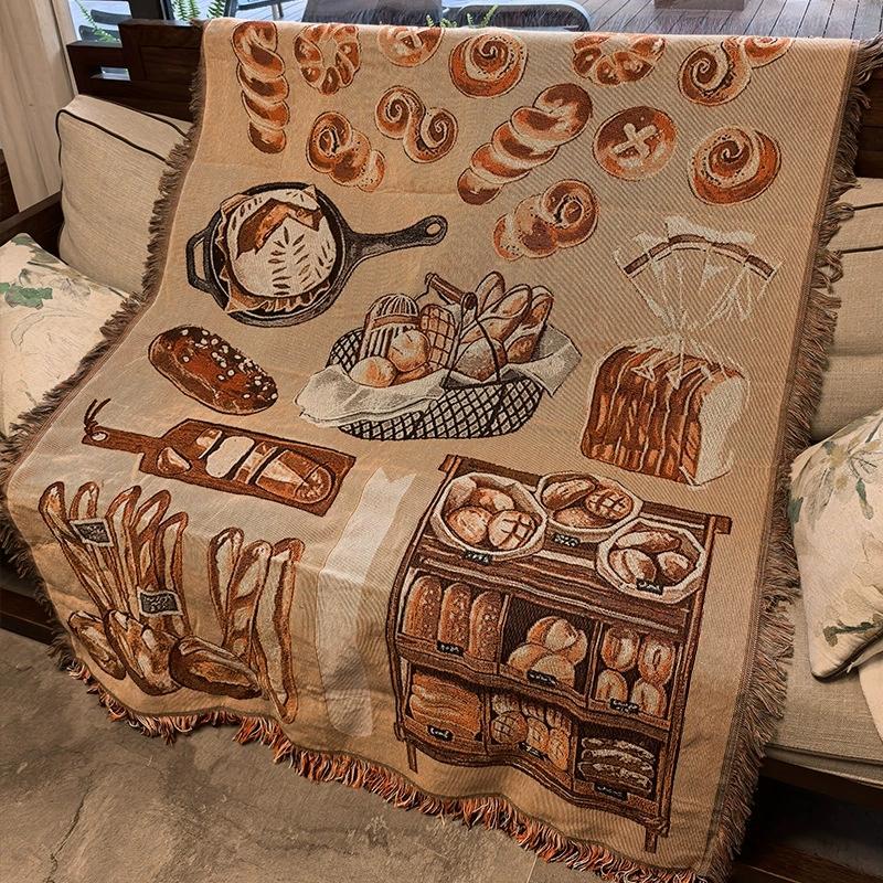 Nordic Style Decorative Sofa Throw Blanket Bohemian Pattern Home Aesthetics Bread Picnic Blanket Cover Tablecloth Room Rug