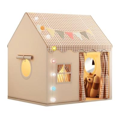 Large Kids Play Tent, Toy House for Indoor and Outdoor Use, with Glowing Stars, Unisex, Birthday Party Decoration, Gift for Children, Khaki (Beige)