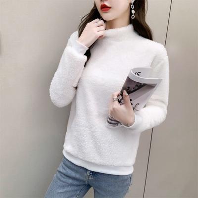 Herbst Winter Neue Mode Langarm Halber Stehkragen Einfarbig Korallenfleece Damenbekleidung Unterhemd Koreanische Allround-Oberteile