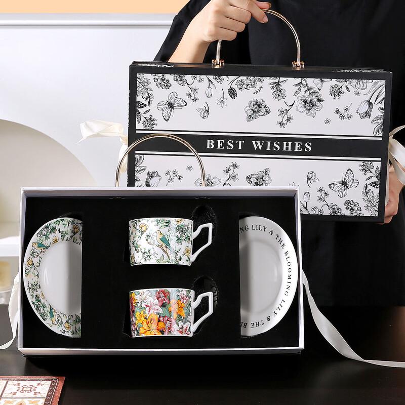 Elegant Ceramic Cup and Saucer Gift Set (2 Cups, 2 Saucers)