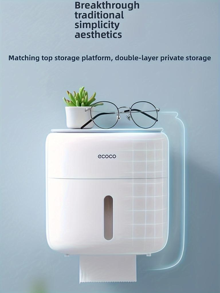 Super Practical Light-luxury Style Bathroom Toilet Paper Holder, Press-type Toilet Tissue Box, Storage Shelf with Pull-out Tissue Dispenser