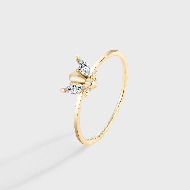 

Изысканное золотое кольцо с цирконом AAAA и бабочкой S925, серебряное кольцо для женщин, модные ювелирные изделия для вечеринок, элегантное серебряное кольцо для вечеринок 8 золотой