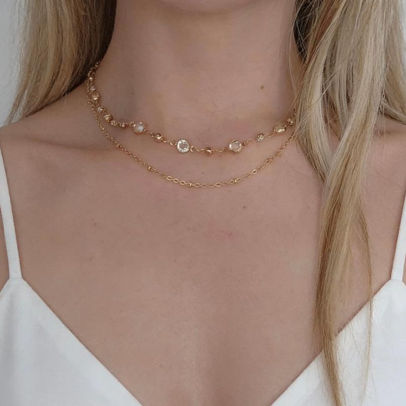 Элегантное европейское и американское многослойное колье-цепочка со стразами для женщин
