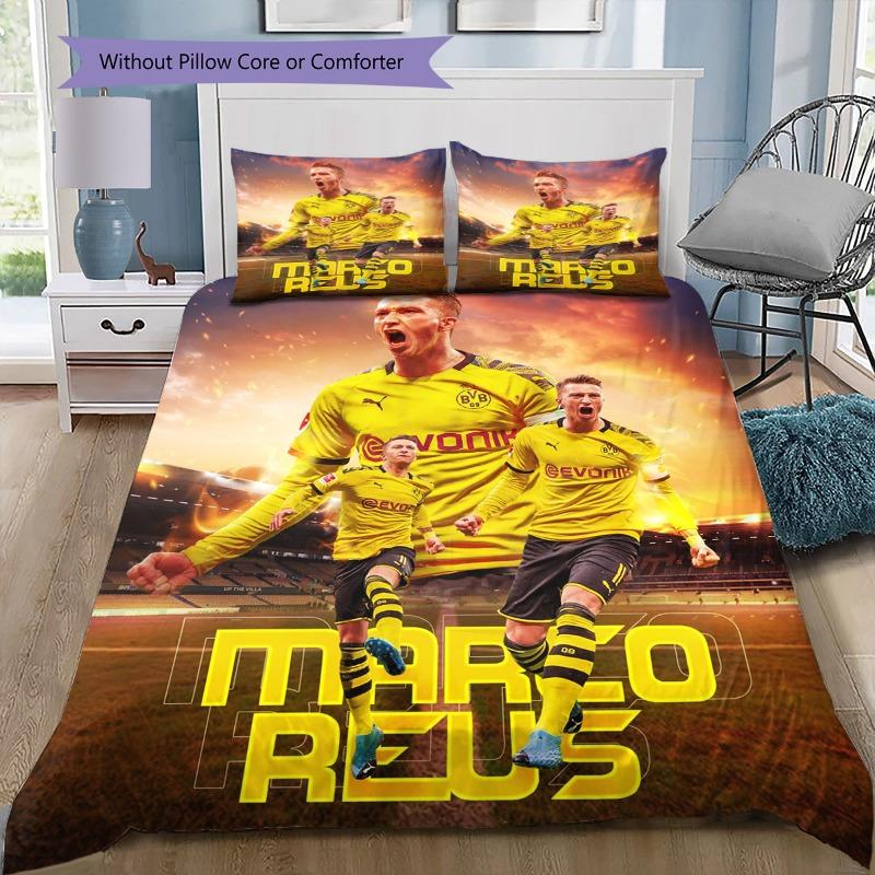 Erling Haaland Bedding Set 3pcs, Borussia Dortmund BVB Duvet Cover Set, Soccer Star Print Bed Linen for Football Fan Bedroom