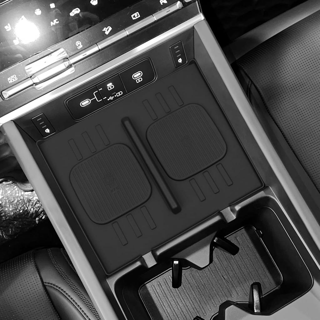 LUCKEASY Wireless Charger Mat For 2024 2025 2026 Hyundai Santa Fe Not For Tucson Car Center Console Auto Interior Anti-Slip Protector Pad Silicone