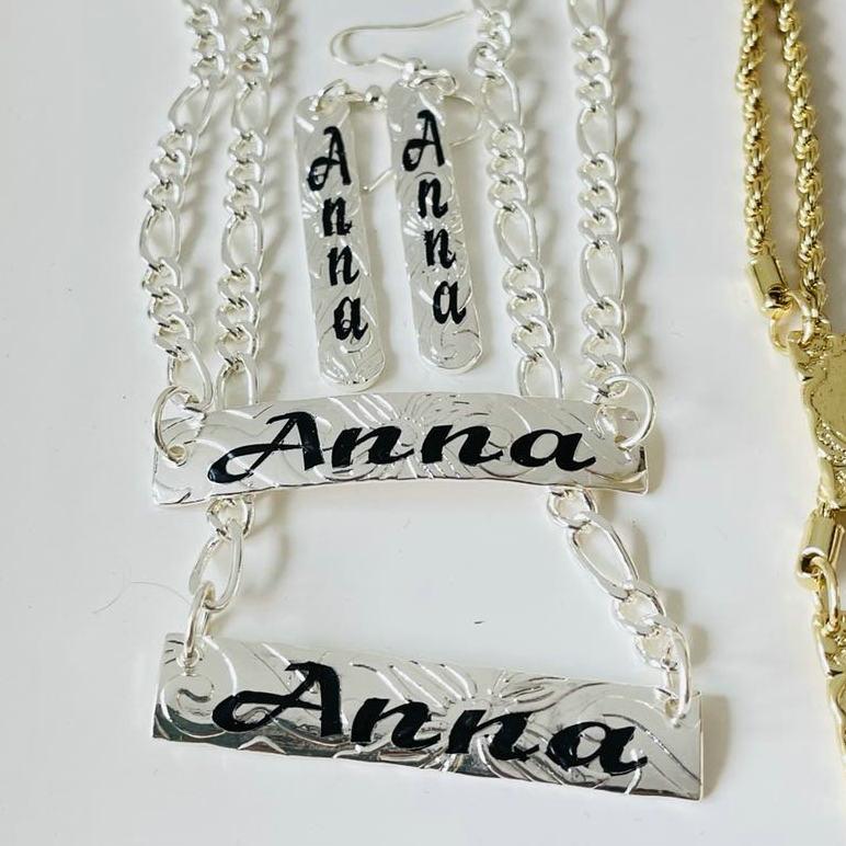 JX242 Customize Name Ring Initial Vertical Necklace Bracelet Set Hawaiian Samoa Jewelry Wholesale Personalized Birthday Gift set&6 серебряный