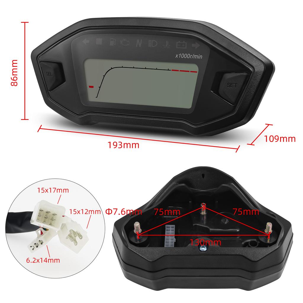 LED Digital Meter Motorcycle Speedometer Adjust Backlight ODO TRIP KMH MPH for 2-4 Cylinders Engines Motor instruments For Honda