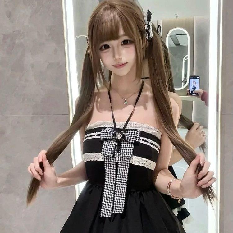 Japanisches antikes Sense-Anzug, weibliche Sommer-Schönheit, einzigartiges Oberteil mit Schleife an der Taille, voluminöser Rock, kurzer Rock, süßes zweiteiliges Set