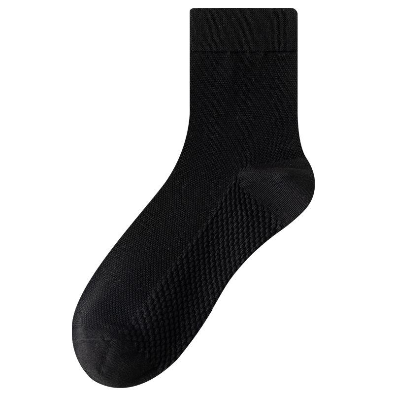 Men's Breathable Black Cotton Mid-Calf Socks - Sweat-Absorbent, Odor-Resistant, Mesh Design for Spring/Summer.