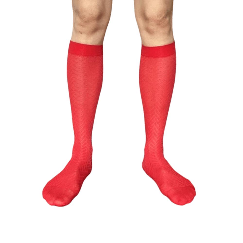 Ultra-Thin Dress Ice Silk Socks Stripe Mid Calf Stockings Below Knee Socks  Formal Occasions красный