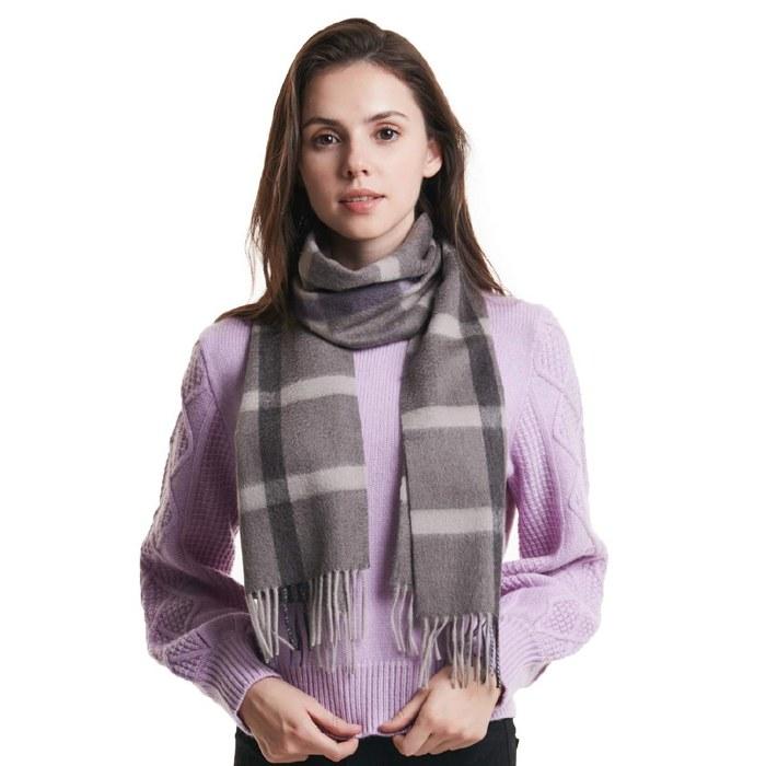 [Eurkea] Muffler Scarf Women s Cashmere 100% Check Pattern KASHIMIA20-C (Gray) Free Size