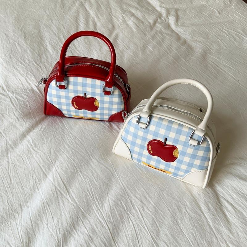 Cute Apple Handbag Bag 2025 New Large-capacity Versatile Class Commuter Backpack Plaid Small Square Bag