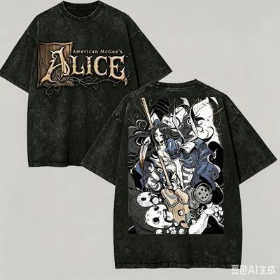 Alice Madness Washed T Shirt Anime Lover Harajuku New Model Oversized Vintage Loose Classic Unisex Y2k Short Sleeves Classic Tee