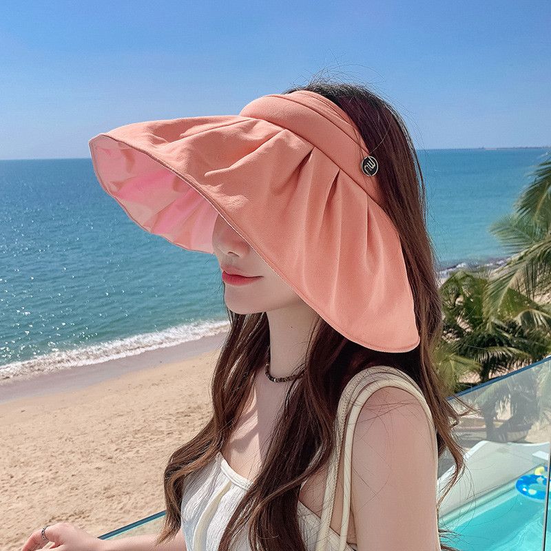 

8174 New Arrival Vinyl Sun Protective Shell Top Outdoor Sun Hat with Wide Brim Female Headband Empty Cap Summer Sun Hat Orange