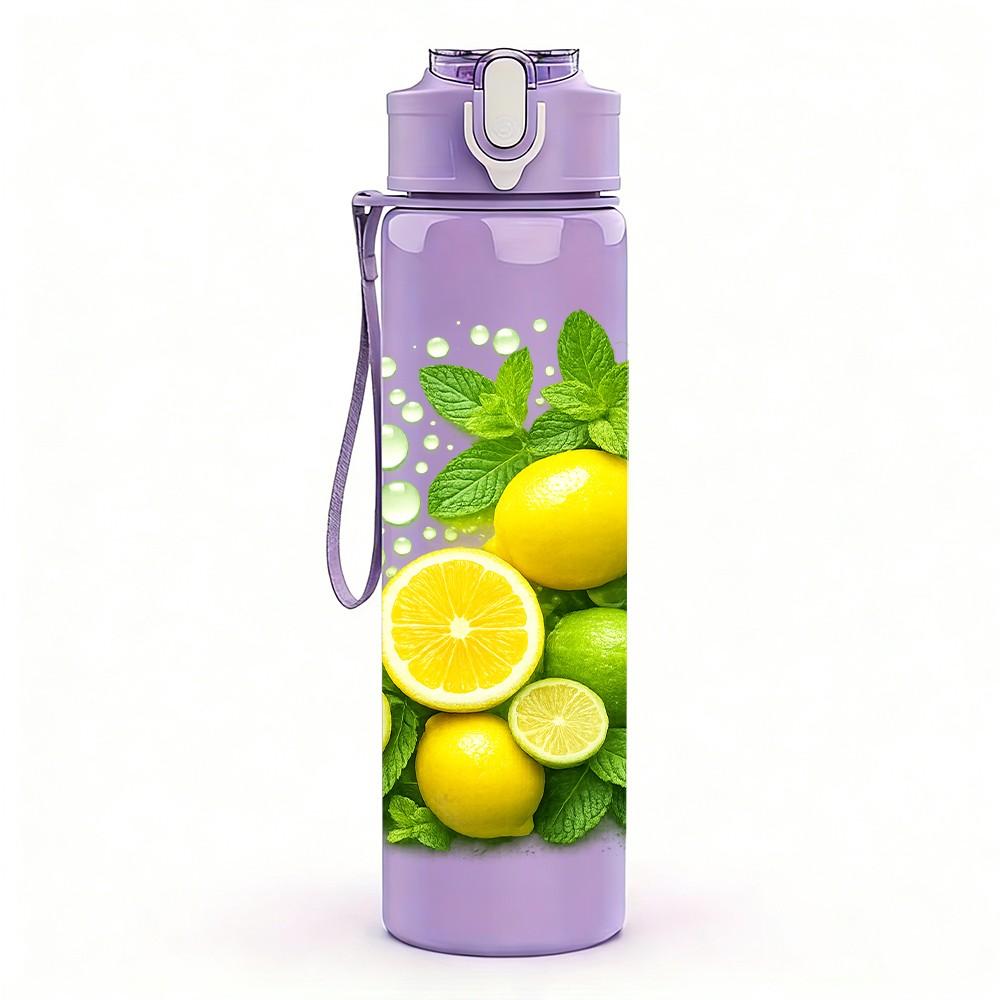 1PC Fresh Lemon Lime Citrus Fruit Print 750ml Color Plastic Sports Water Bottle Leakproof Flip Straw Lid Suitable for Sports Office Home Use