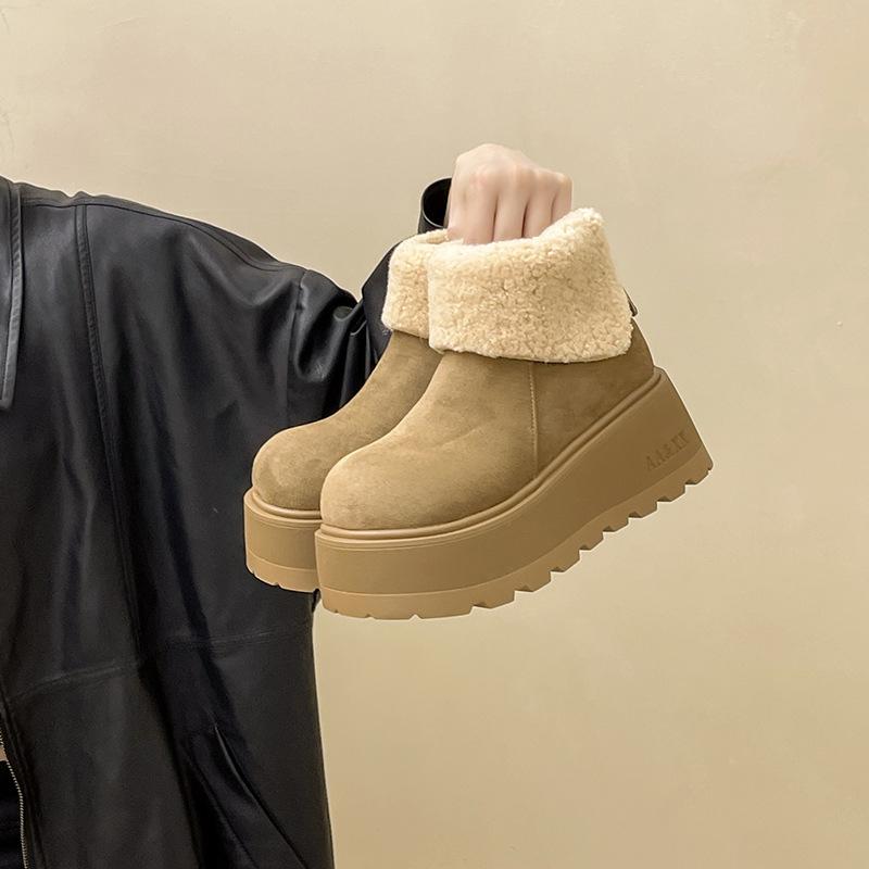 Fashion retro versatile splicing thick-soled heightening short boots women's 2025 autumn and winter new sweet wind round head boots