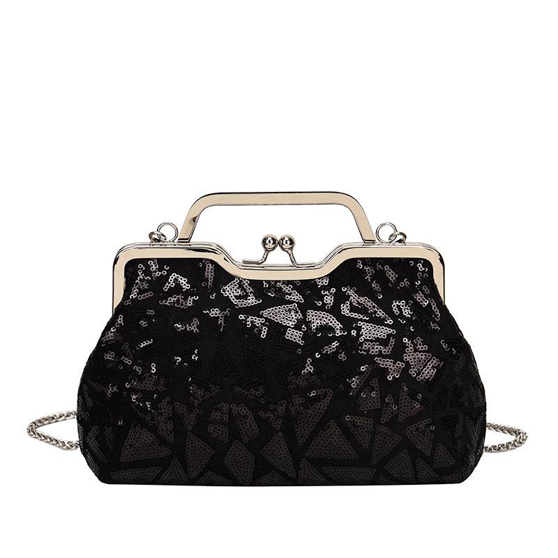 Bag new 2025 European and American fashion sequins colorful portable dinner bag ins women's retro clip shell bag