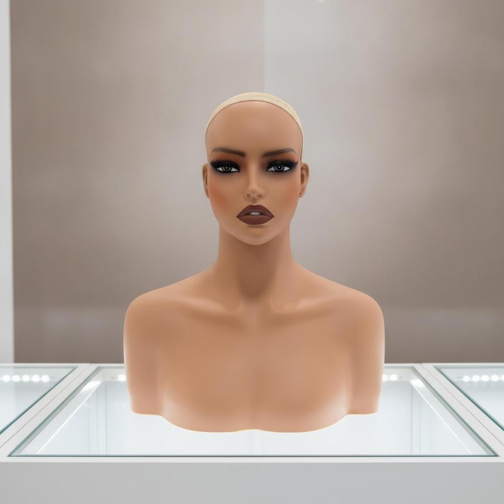 Mannequin Head with Shoulders Bald Hairpiece Stand Lifelike-Size