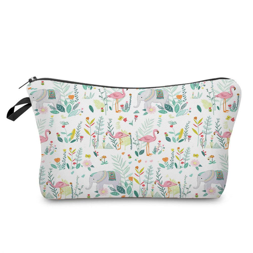 Women Flamingo Print Cosmetic Bag Toiletries Organize Travel Storage Case 6364 CLE
