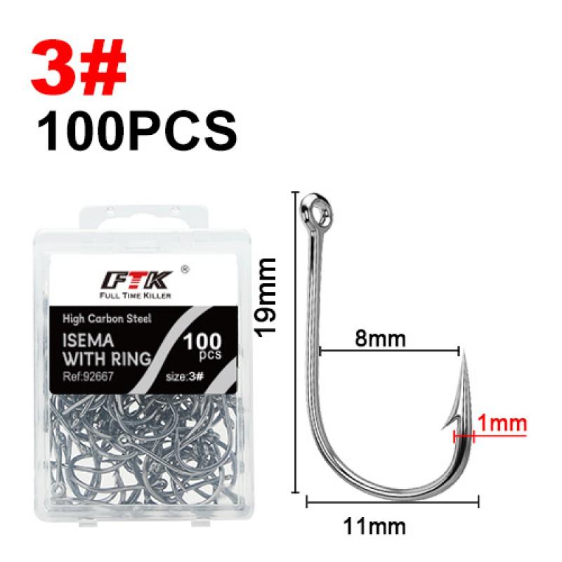 FTK Tube-Set Iseama Hooks 100pcs Boxed Saltwater Fishing With Barbs Long Cast Trolling