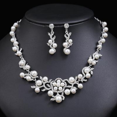 Korean Version Pearl Necklace Earring Set Bridal Dress Versatile Decoration Fashionable Small Fresh Alloy Electroplating Two-piece Set