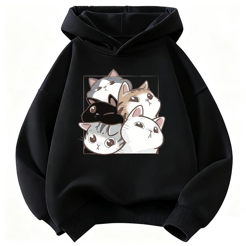 Comfortable Warm Hooded Kids Cat Design Children's Sweatshirt Cute Hoody for Boys Girls Autumn Spring Casual Hoodies