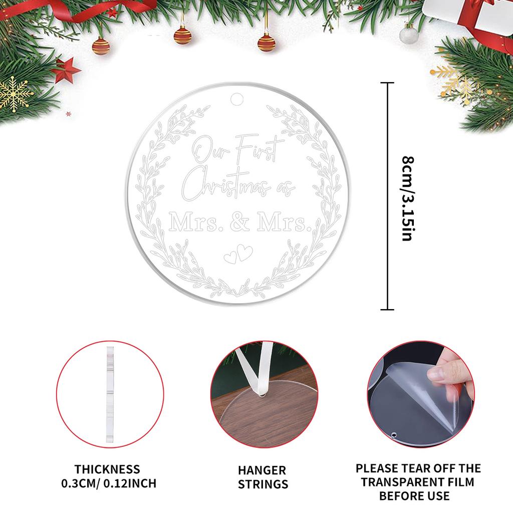 Crystal Acrylic Christmas Ornament Transparent Hanging Pendant for Home Xmas Tree Party Car Decor Navidad New Year Gift