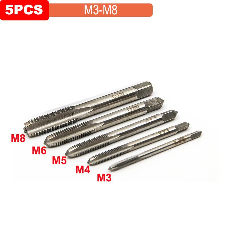 5pcs M3-M8 3mm-8mm Adjustable Silver T-Handle Tapping Screwdriver Wrench Thread Tapping Hand Tool Set Drill Hole Wood
