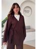 2025 Autumn Women's Crossover Collar Cardigan & Long Pants Set - Solid Color, Long Sleeve, Casual