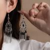 Bohemian Diamond Fringed Earrings Fashion Ethnic Style Temperament Ear Hook Hollow Water Drop Shaped Versatile Earrings