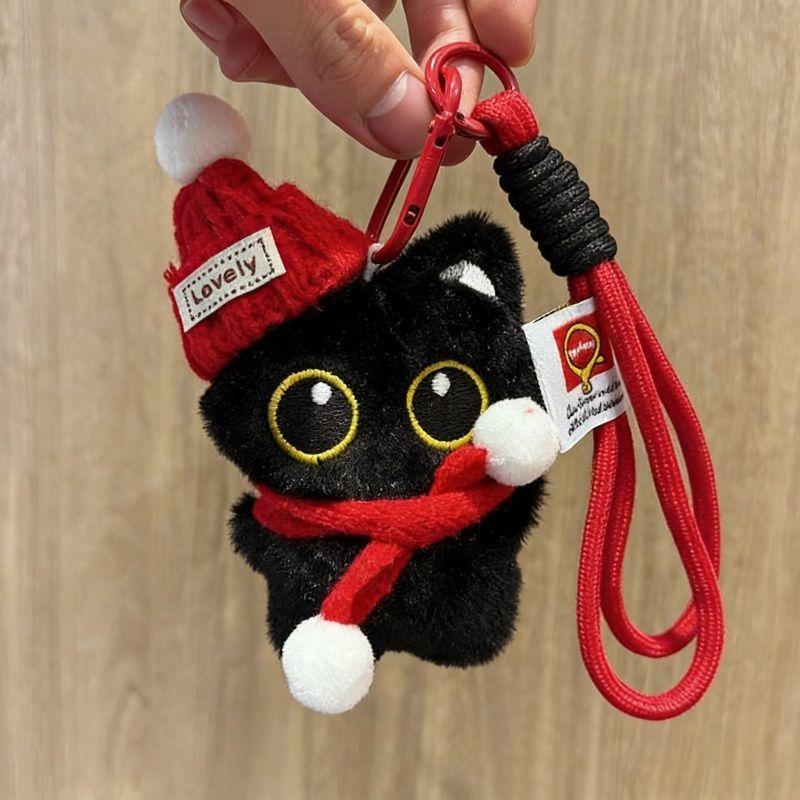 1 vnt. Mielas pliušinis juodas kačiukas lėlė žaislas raktų pakabukas krepšio pakabukas pakabukai automobilio raktų pakabuko aksesuarai moterims, poroms Kawaii dovana