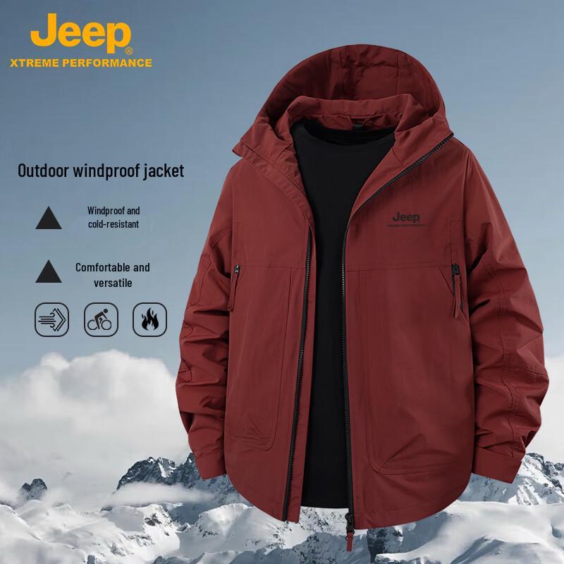JEEP Unisex Retro Windproof Hooded Workwear Jacket XL