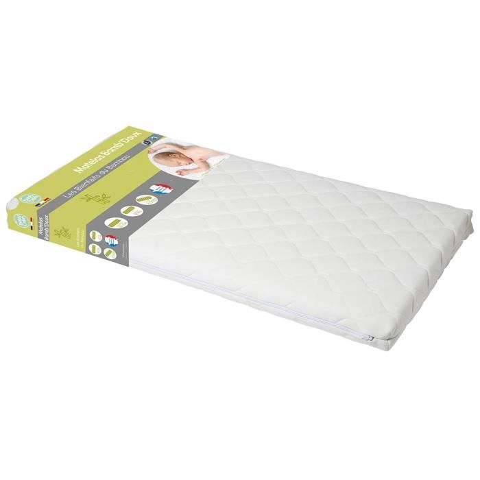 BABYCALIN Matelas de lit 18 Kg/m3 déhoussable Viscose bambou 60x120x10cm