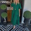 JPNTKY Women's Fashion Summer Spring Solid Color Print Short Sleeve V-Neck Casual Dresses