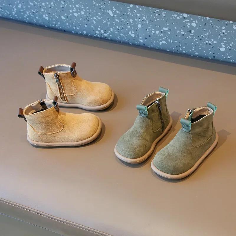 Retro Nubuck Vamp Boots for Kids Girls England Style Winter Shoe for Boys Size Trendy Zipper Suede Children Boots Comfort I08041
