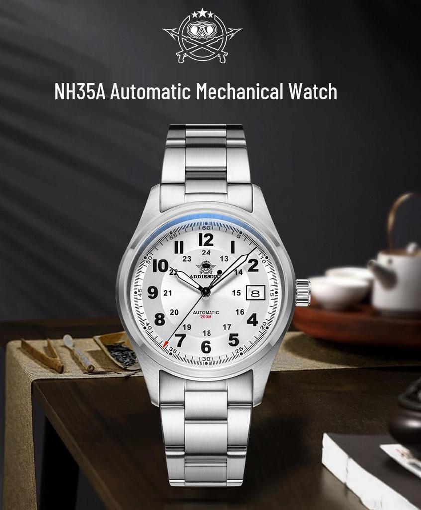 ADDIESDIVE Men's High-End Automatic Mechanical Watch with Calendar, Stainless Steel.