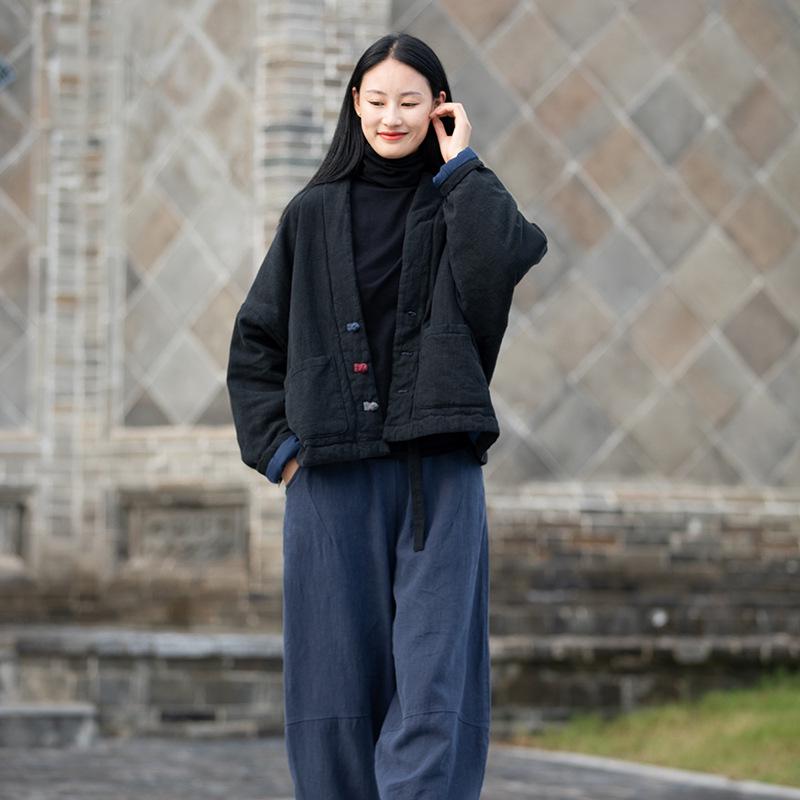 2025 Winter Women's Cotton Linen Retro Quilted Coat with Frog Buttons