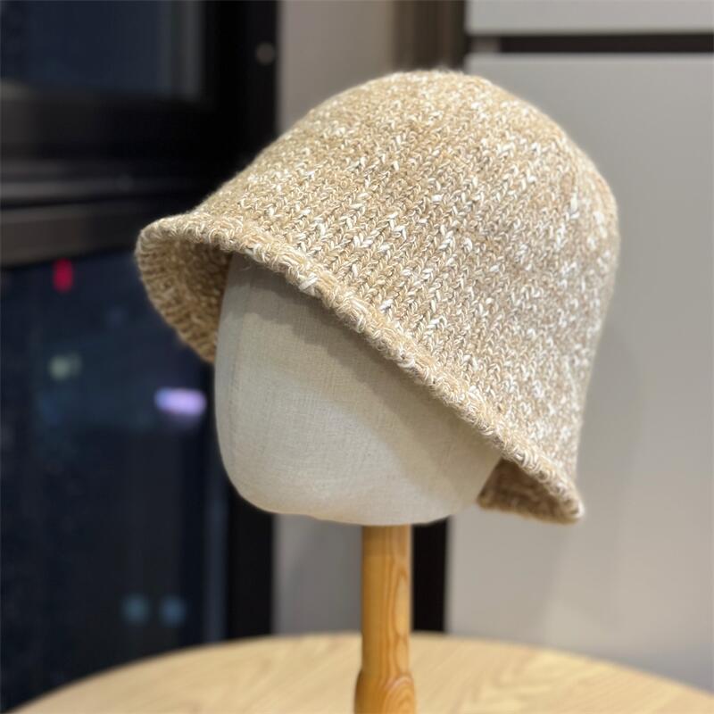 Autumn and Winter Simple Blended Circle Yarn Basin Hat Women's Fashion Warm Bucket Hat Shows Small Face Age-reducing Face Hat Tide
